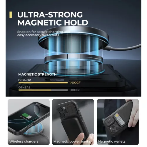 iPhone 16 Pro Max Dexnor Magsafe fekete ütésálló 360 tok, kihajtha-6977140259053 3 kép