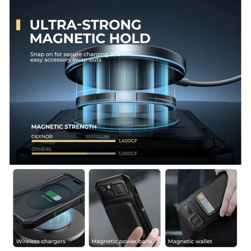 iPhone 15 Dexnor Magsafe 360 tok, kihajtható állvánnyal, fekete üt-6977140258469 4 kép