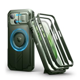   iPhone 15 Dexnor Magsafe 360 tok, kihajtható állvánnyal, zöld ütésálló