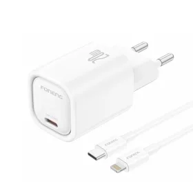   FONENG EU69 fali töltő PD 20W 1xUSB-C + USB-C - Lightning kábel Fehér