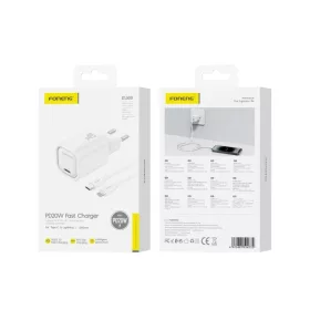 FONENG EU69 fali töltő PD 20W 1xUSB-C + USB-C - Lightning kábel Feh-6970462514732 1 kép