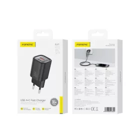 FONENG fali töltő EU71 PD 30W 1xUSB-C + 1xUSB QC3.0 Fekete-6970462513391 1 kép