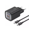 FONENG EU71 fali töltő PD 30W 1xUSB-C + 1xUSB QC3.0 + USB-C - USB-C kábel Fekete