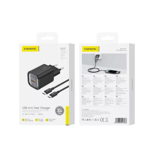 FONENG EU71 fali töltő PD 30W 1xUSB-C + 1xUSB QC3.0 + USB-C - USB-C -6970462513438 1 kép