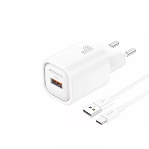 FONENG fali töltő EU68 18W 1xUSB QC3.0 + kábel USB-C Fehér-6978806100276 2 kép