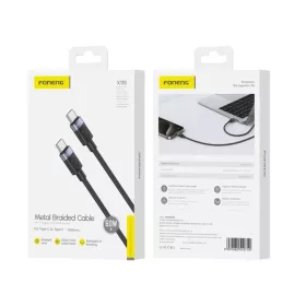 FONENG X115 USB-C - USB-C PD 60W 1M Fekete Type-C USB kábel