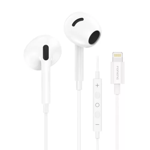 FONENG vezetékes fülhallgatók T66 Lightning mikrofonnal 1.2M Fehér-6970462510543 2 kép