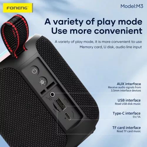 FONENG bluetooth hangszóró M3 Fekete-6970462514169 7 kép
