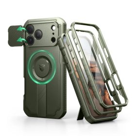   iPhone 17 Pro Max Dexnor MagSafe ütésálló 360 tok kihajtható állvánnyal és kameravédővel zöld