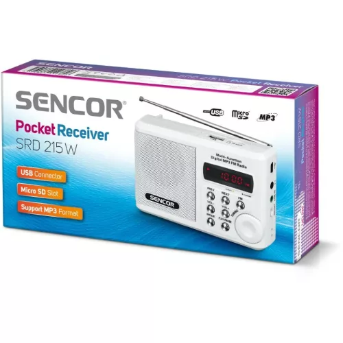 SENCOR SRD 215 W hordozható FM rádió MP3 lejátszóval, USB és mic-8590669117826 2 kép