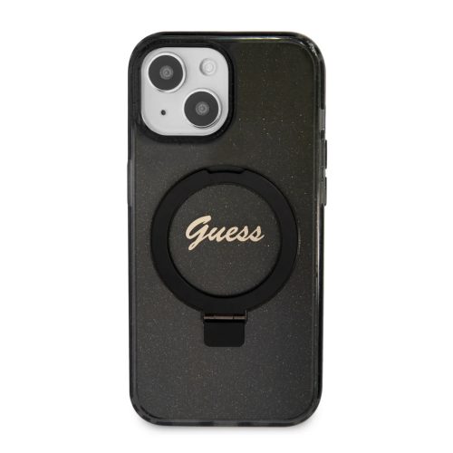 Guess IML Ring Stand Glitter MagSafe tok iPhone 15 Fekete-3666339156329 3 kép