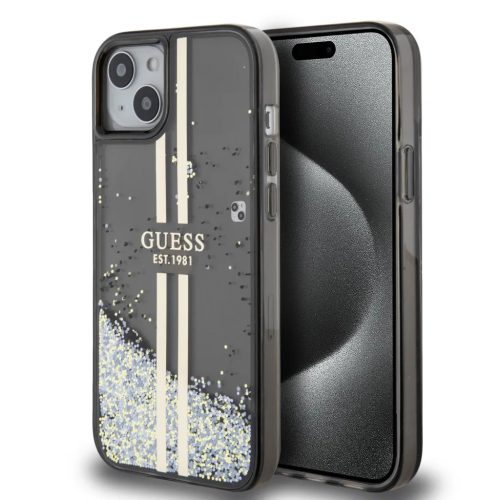 Guess PC/TPU Liquid Glitter Gold Stripe tok iPhone 15 Plus Black-3666339223533 1 kép
