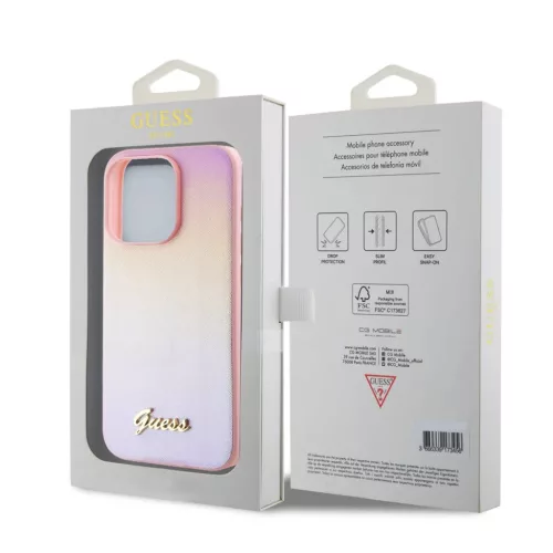 Guess PU bőrtok Iridescent Metal Script iPhone 15 Pro Max Pink tok-3666339224813 7 kép