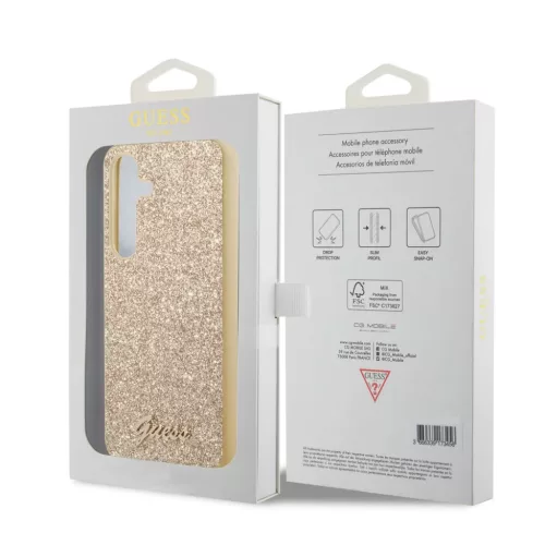 Guess PC/TPU Glitter Flakes Metal Logo tok Samsung Galaxy S24+ arany-3666339241377 7 kép