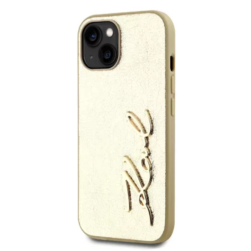 iPhone 15 arany Karl Lagerfeld Wrinkled PU Signature Logo tok-3666339255442 3 kép