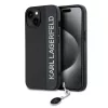  iPhone 15 fekete Karl Lagerfeld PU Saffiano Rhinestone Charm tok