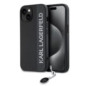    iPhone 15 fekete Karl Lagerfeld PU Saffiano Rhinestone Charm tok