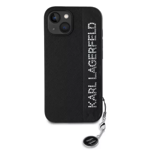  iPhone 15 fekete Karl Lagerfeld PU Saffiano Rhinestone Charm tok-3666339257965 2 kép