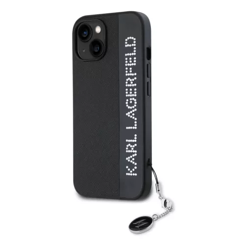  iPhone 15 fekete Karl Lagerfeld PU Saffiano Rhinestone Charm tok-3666339257965 3 kép
