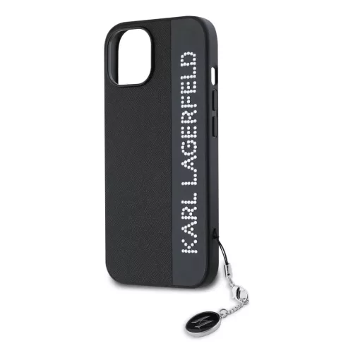  iPhone 15 fekete Karl Lagerfeld PU Saffiano Rhinestone Charm tok-3666339257965 4 kép