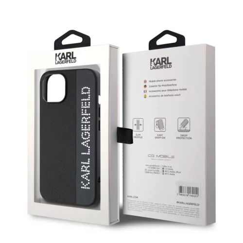  iPhone 15 fekete Karl Lagerfeld PU Saffiano Rhinestone Charm tok-3666339257965 6 kép