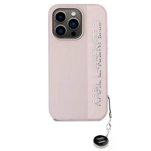  iPhone 15 Pro Max Pink Karl Lagerfeld PU Saffiano Rhinestone Charm to-3666339258139 2 kép