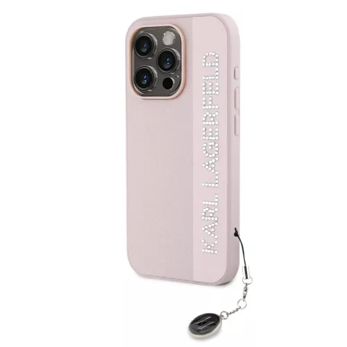  iPhone 15 Pro Max Pink Karl Lagerfeld PU Saffiano Rhinestone Charm to-3666339258139 3 kép