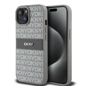 DKNY PU bőr ismétlődő minta tónusú csíkos tok iPhone 15 Bézs-3666339260538 1 kép