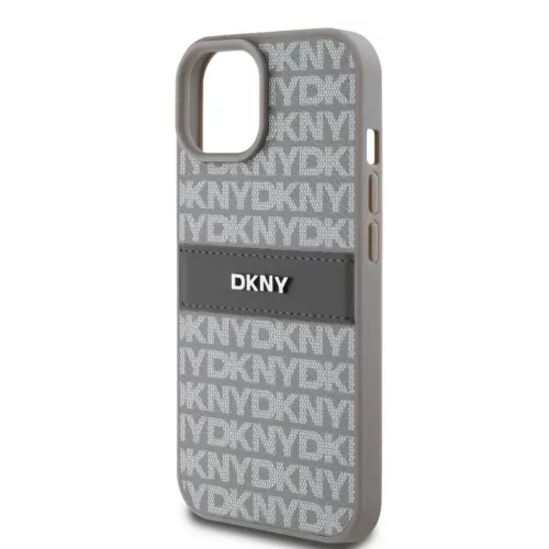 DKNY PU bőr ismétlődő minta tónusú csíkos tok iPhone 15 Bézs-3666339260538 4 kép