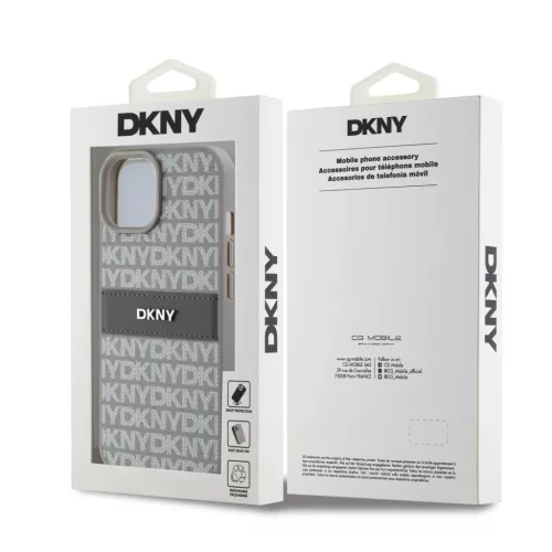 DKNY PU bőr ismétlődő minta tónusú csíkos tok iPhone 15 Bézs-3666339260538 6 kép