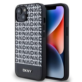   DKNY PU bőr ismétlődő mintás alsó csík MagSafe tok iPhone 13 fekete