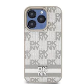 DKNY PU bőr kockás és csíkos tok iPhone 14 Pro Max-hoz Bézs-3666339263461 2 kép