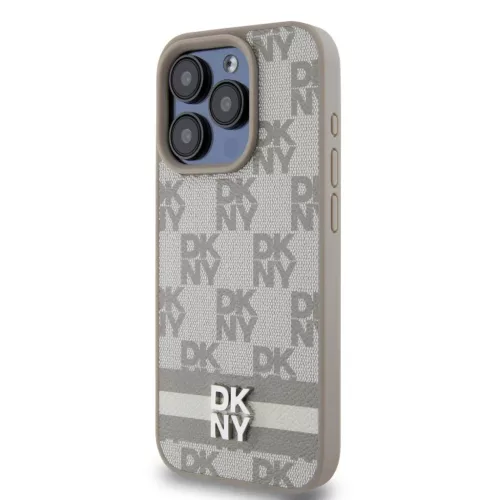 DKNY PU bőr kockás és csíkos tok iPhone 14 Pro Max-hoz Bézs-3666339263461 3 kép