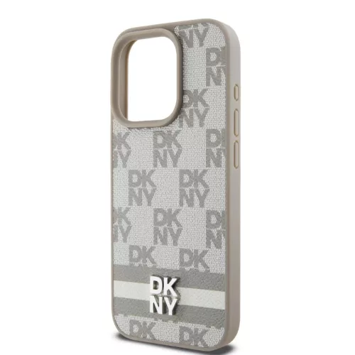 DKNY PU bőr kockás és csíkos tok iPhone 14 Pro Max-hoz Bézs-3666339263461 4 kép