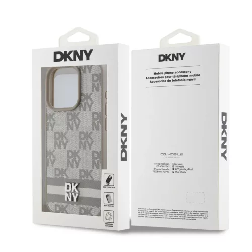 DKNY PU bőr kockás és csíkos tok iPhone 14 Pro Max-hoz Bézs-3666339263461 6 kép