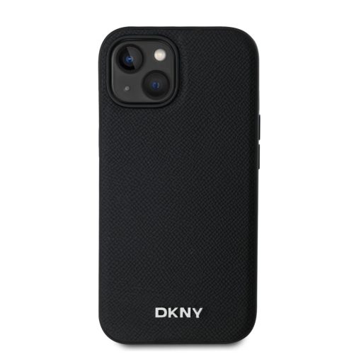 DKNY PU Bőr Ezüst Fém Logós Magsafe Tok iPhone 15 Fekete-3666339263751 2 kép