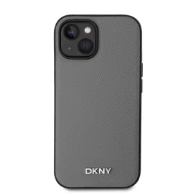 DKNY PU Bőr Ezüst Fém Logós Magsafe iPhone 15 Tok Szürke-3666339263898 2 kép