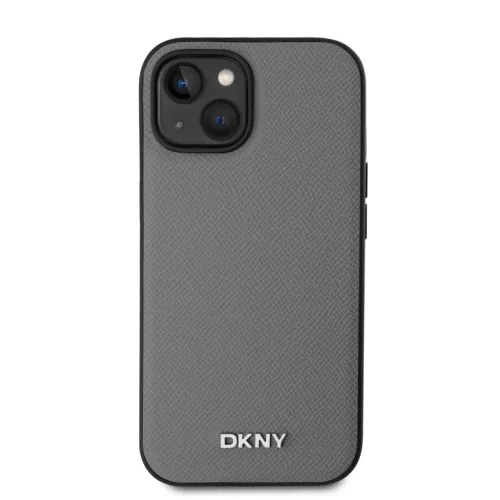 DKNY PU Bőr Ezüst Fém Logós Magsafe iPhone 15 Tok Szürke-3666339263898 2 kép