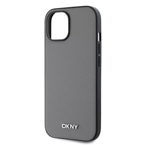 DKNY PU Bőr Ezüst Fém Logós Magsafe iPhone 15 Tok Szürke-3666339263898 4 kép