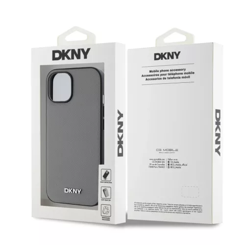 DKNY PU Bőr Ezüst Fém Logós Magsafe iPhone 15 Tok Szürke-3666339263898 6 kép