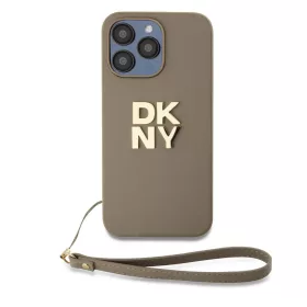   DKNY PU bőr logós csuklópántos tok iPhone 15 Pro Max Beige