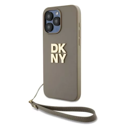 DKNY PU bőr logós csuklópántos tok iPhone 15 Pro Max Beige-3666339264901 2 kép