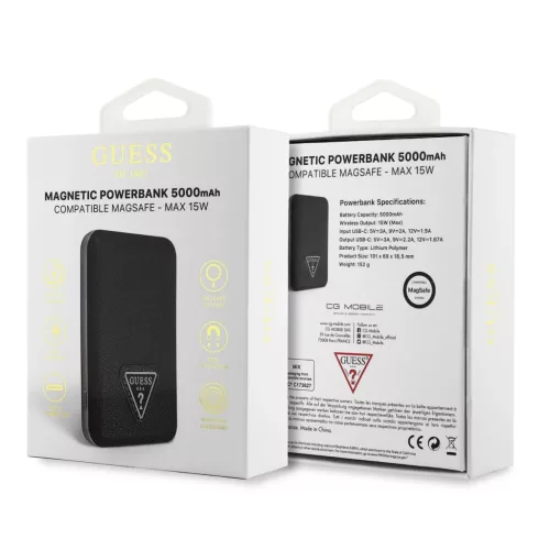 Guess PU Grained Triangle Logo MagSafe Powerbank 5000mAh Fekete-3666339310493 5 kép