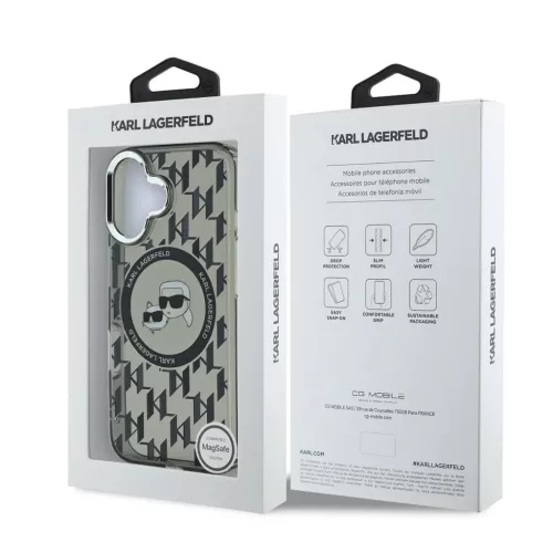  iPhone 16 Fekete Karl Lagerfeld IML Monogram K&CH Heads MagSafe tok-3666339318369 6 kép