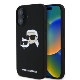    iPhone 16 Plus Fekete Karl Lagerfeld Liquid Silicone Double Heads MagSafe tok