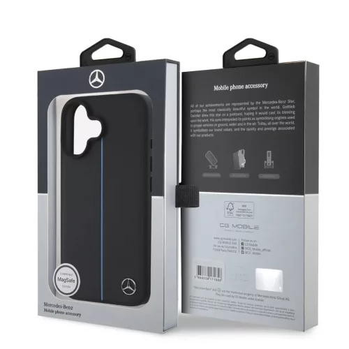 Mercedes bőr kék csíkos MagSafe tok iPhone 16 fekete tok-3666339325688 6 kép