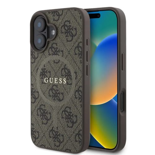 Guess PU Bőr 4G Színes Gyűrű MagSafe tok iPhone 16 Barnás-3666339327248 1 kép