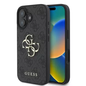  iPhone 16 Plus Szürke Guess PU 4G Fém Logós tok