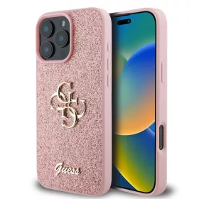    iPhone 16 Pro Max Pink Guess PU Fixed Glitter 4G Metal Logo tok