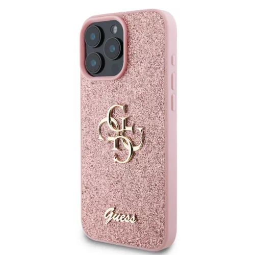  iPhone 16 Pro Max Pink Guess PU Fixed Glitter 4G Metal Logo tok-3666339328559 3 kép